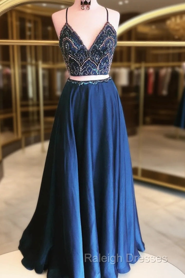 2 Pieces Navy Blue Prom Dresses Dark Blue 2 Pieces Prom Dresseses Main image