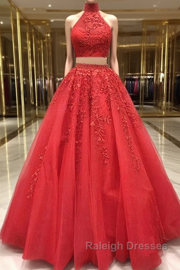 2 Pieces Tulle Lace Prom Dresses, Two Pieces Evening Dresses Main image