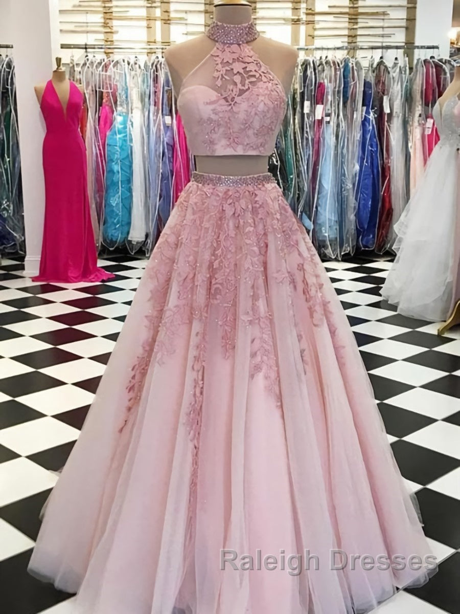 2 Pieces Tulle Lace Prom Dress Two Pieces Prom Dress