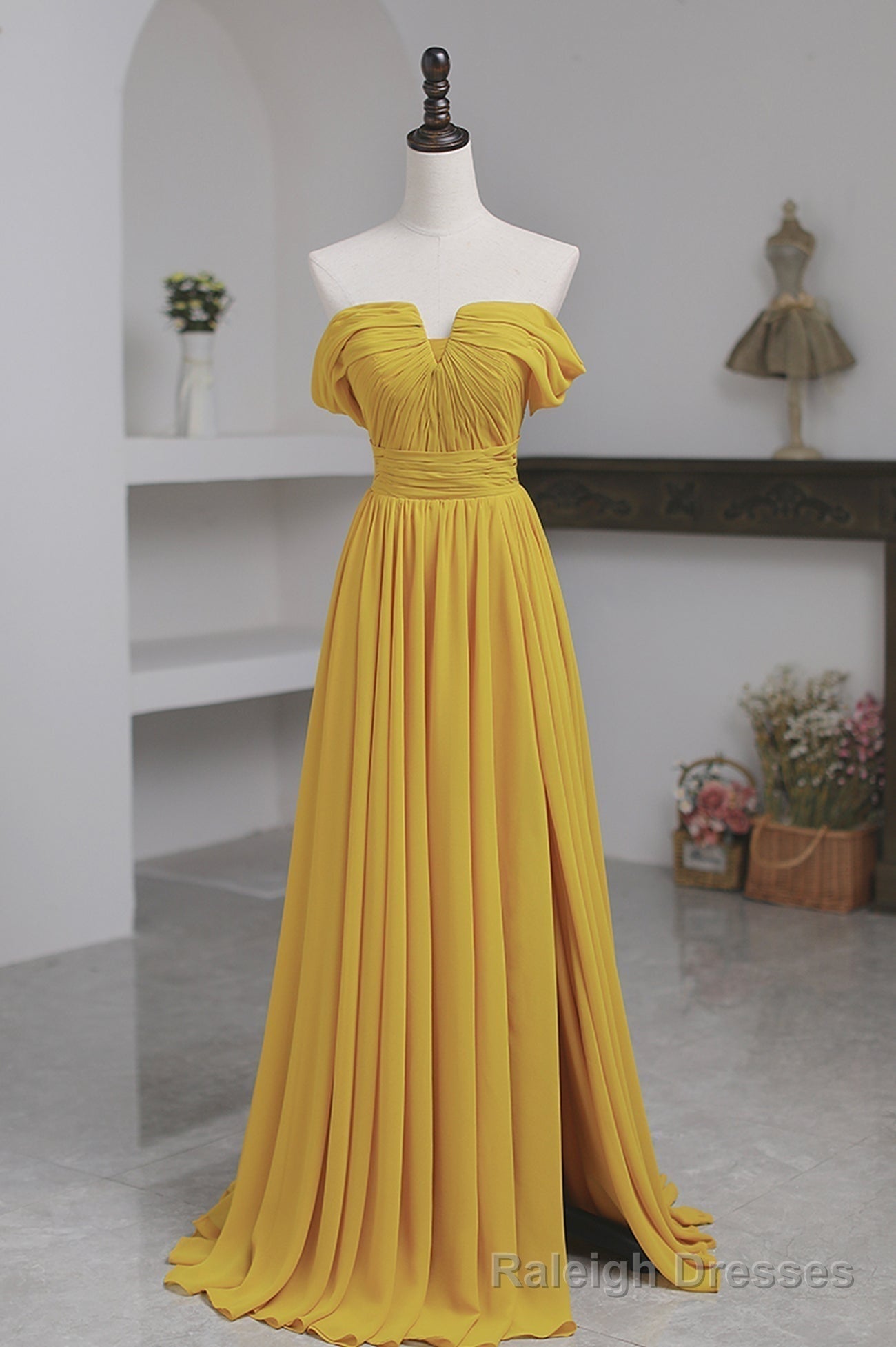 Yellow Chiffon Long Prom Dress, A-Line Off the Shoulder Evening Dress Secondary image