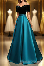 Elegant Velvet Satin Long Prom Dresses, A-Line Evening Dresses