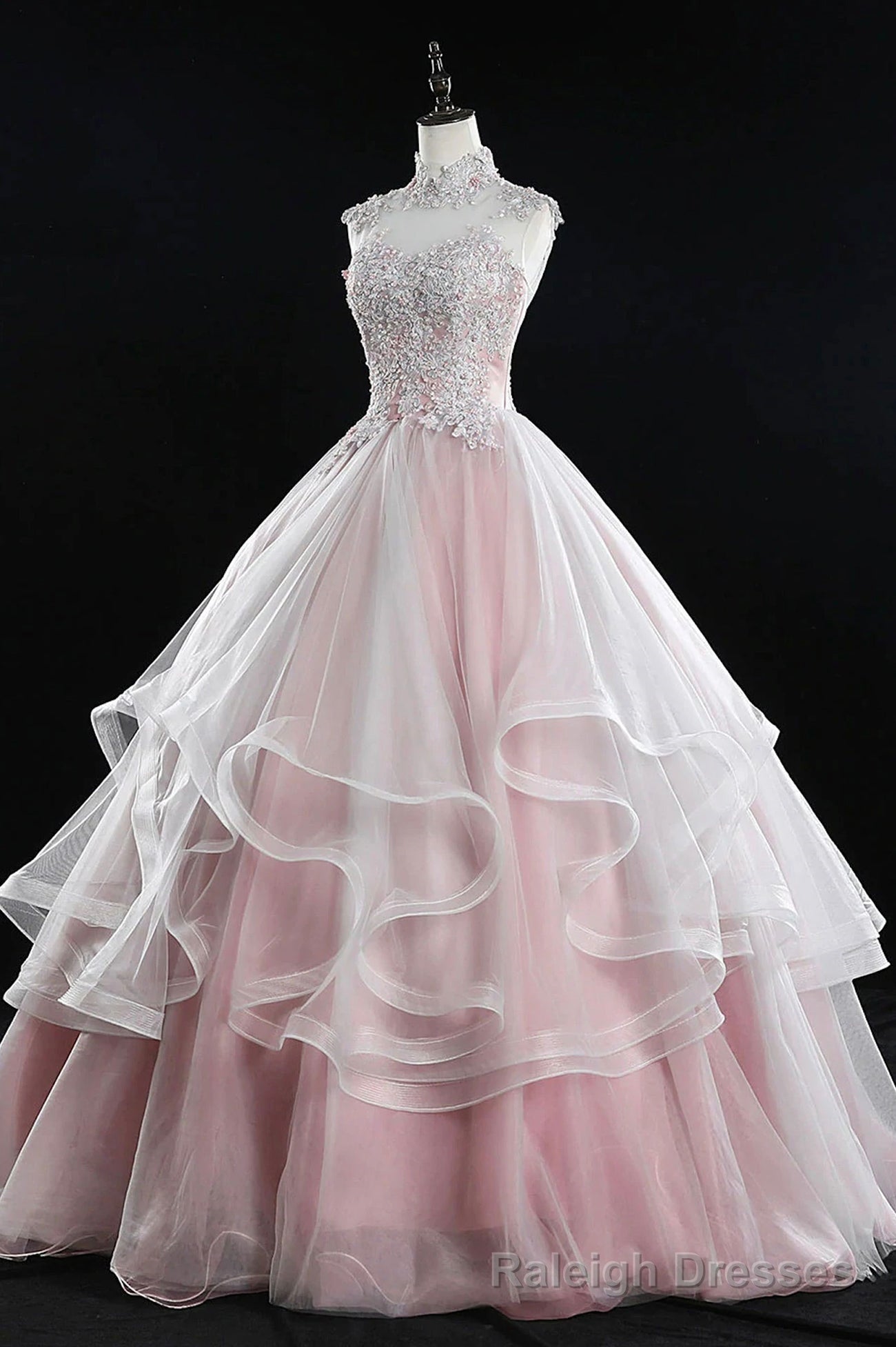 Pink Tulle Lace Sweet 16 Dresses, Long Quinceanera Dresses Secondary image