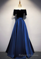 Elegant Velvet Satin Long Prom Dresses, A-Line Evening Dresses
