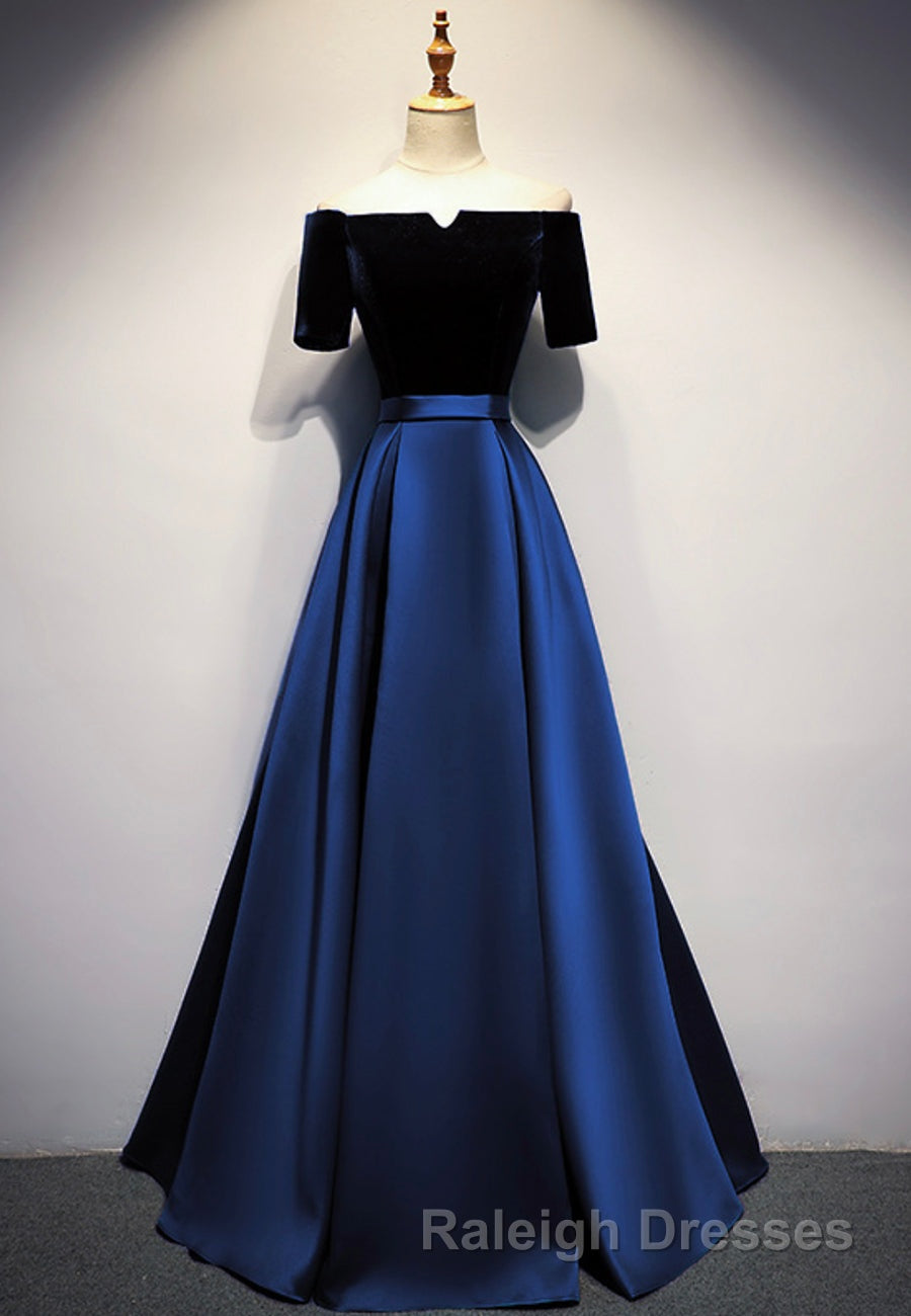 Elegant Velvet Satin Long Prom Dresses, A-Line Evening Dresses