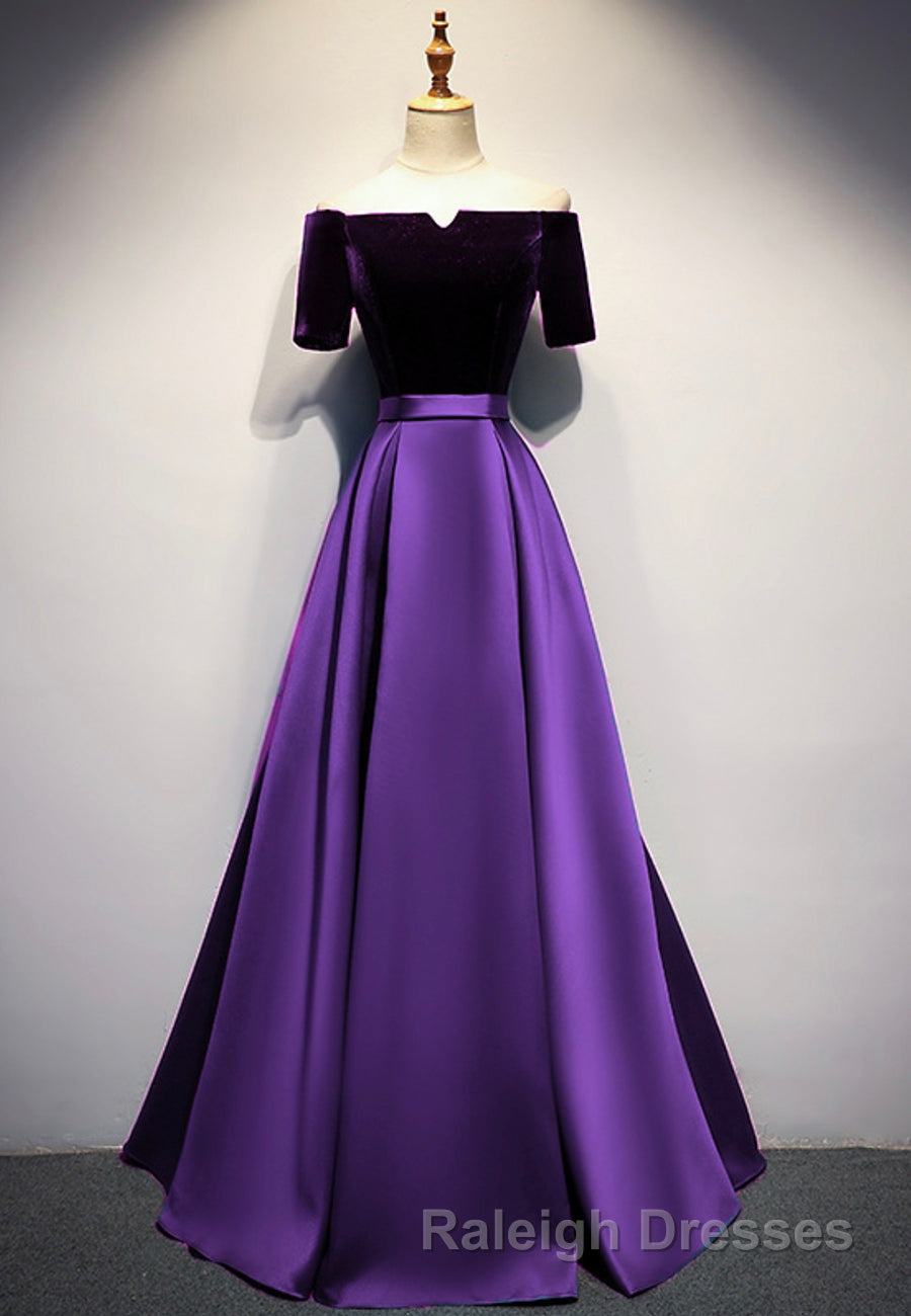 Elegant Velvet Satin Long Prom Dresses, A-Line Evening Dresses
