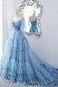 A-Line Tulle Long Prom Dresses, V-Neck Spaghetti Strap Long Princess Dresses