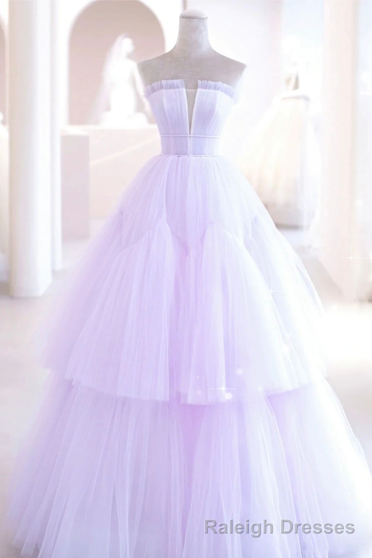 Purple Strapless Tulle Long Formal Gown, Purple A-Line Evening Dress Main image