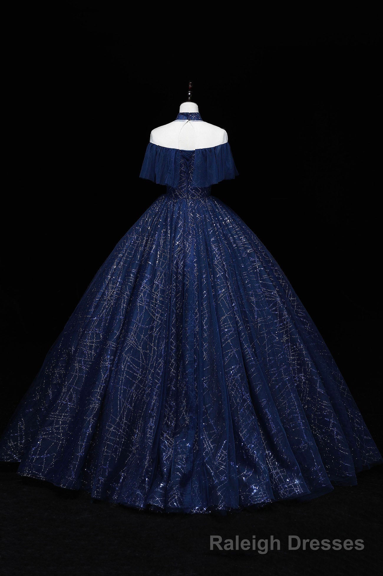 Blue Tulle Sequins Long Ball Gown, Elegant A-Line Formal Gown Main image