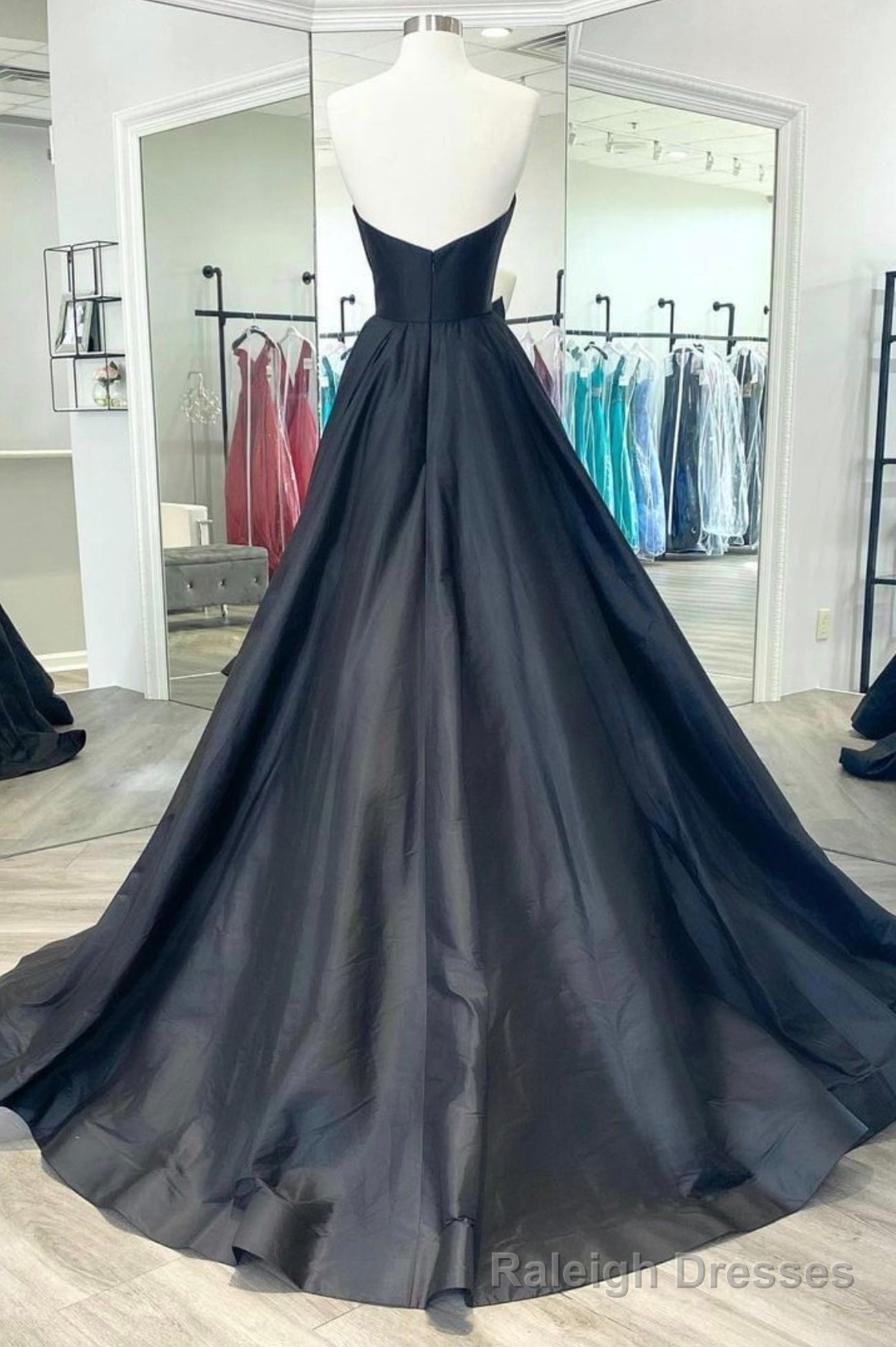 Black Satin Long A-Line Prom Dress, Black Evening Party Dress Secondary image