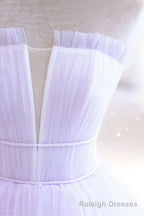 Purple Strapless Tulle Long Formal Gown, Purple A-Line Evening Dress