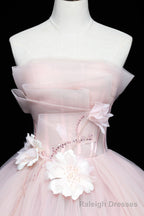 Lovely Pink Tull Applique Ball Gown Formal Dress, Pink Sweet 16 Dress