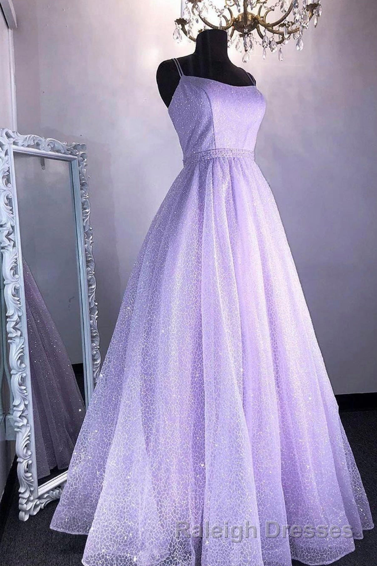 Cute Tulle Sequins Long Prom Dresses, A-Line Backless Evening Dresses Secondary image