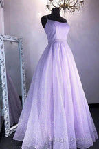 Cute Tulle Sequins Long Prom Dresses, A-Line Backless Evening Dresses