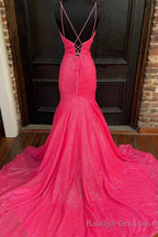 Mermaid Sequins Long Prom Dresses, V Neck Prom Prom Dresses
