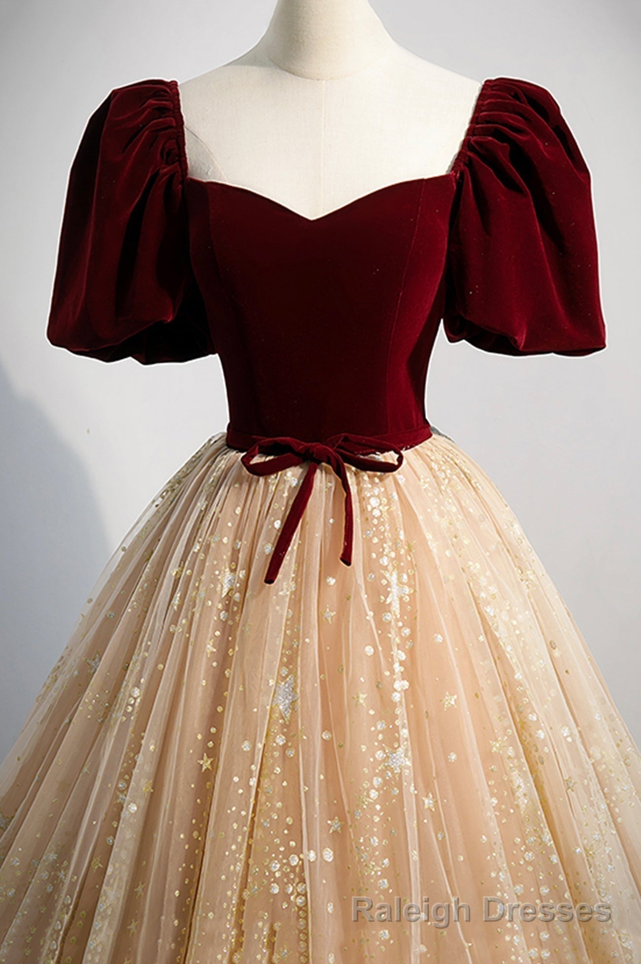 Cute Velvet Tulle Long Prom Dress, A-Line Evening Dress