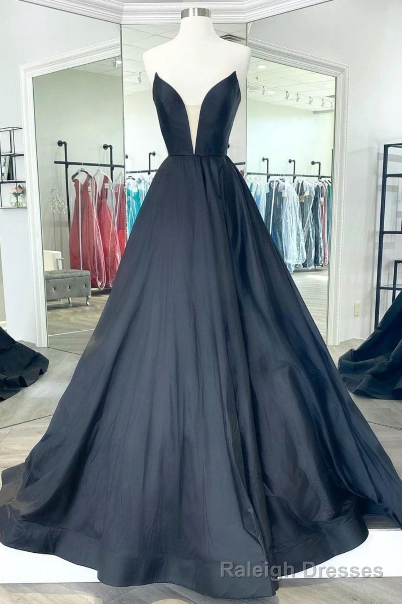 Black Satin Long A-Line Prom Dress, Black Evening Party Dress Main image