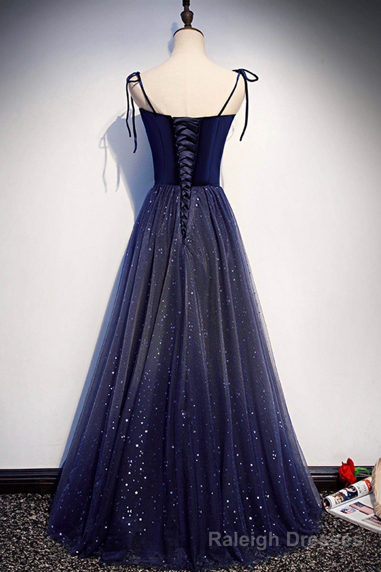 Blue Velvet Tulle Long Prom Dresses, Lovely A-Line Graduation Dresses Main image