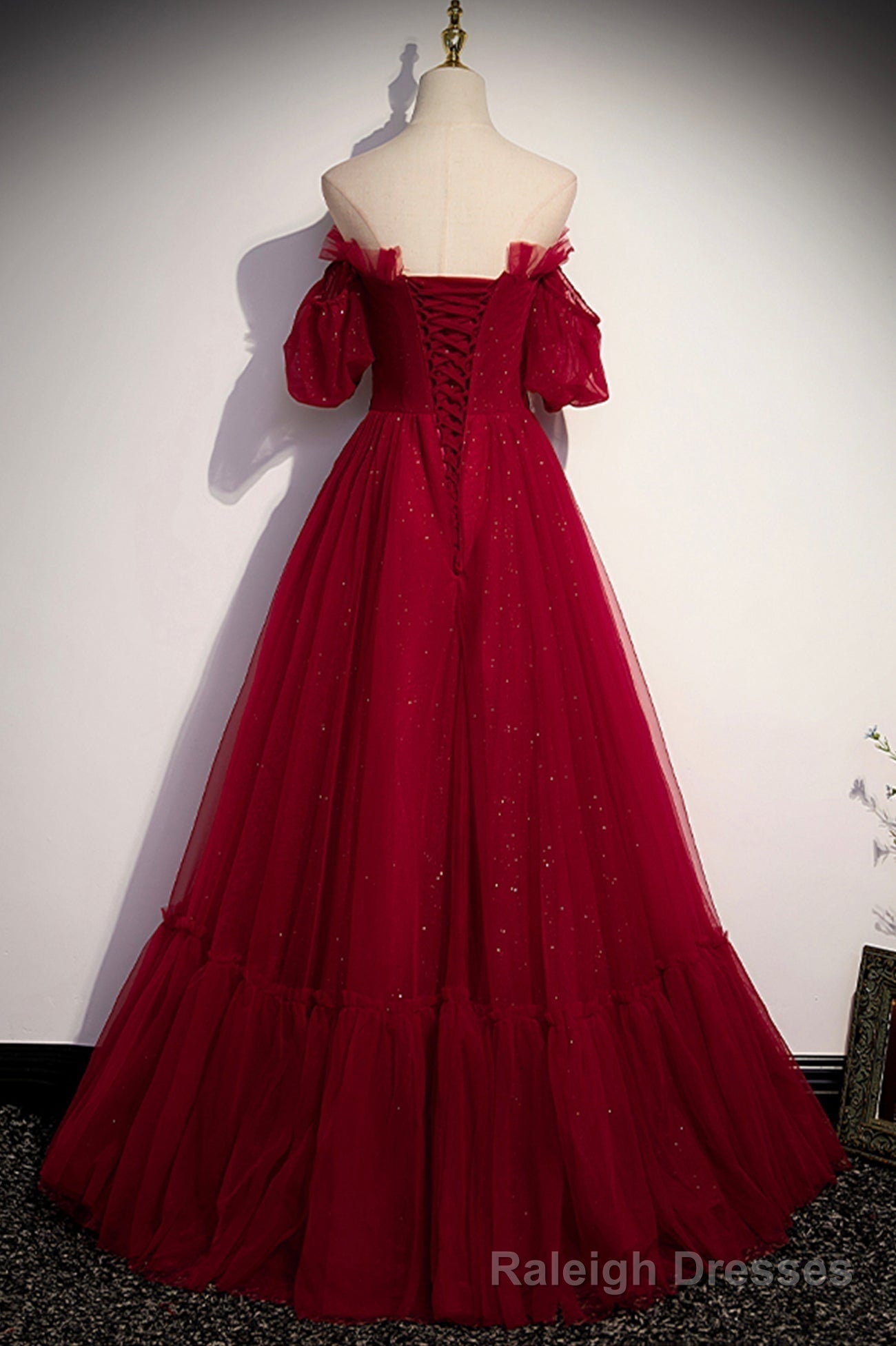 Burgundy Tulle Long Prom Dresses, A-Line Evening Dresses Secondary image