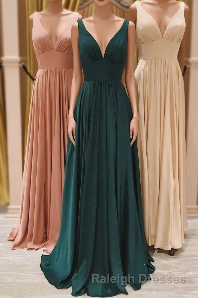 Simple V-Neck Long Prom Dresses, A-Line Evening Party Dresses Main image