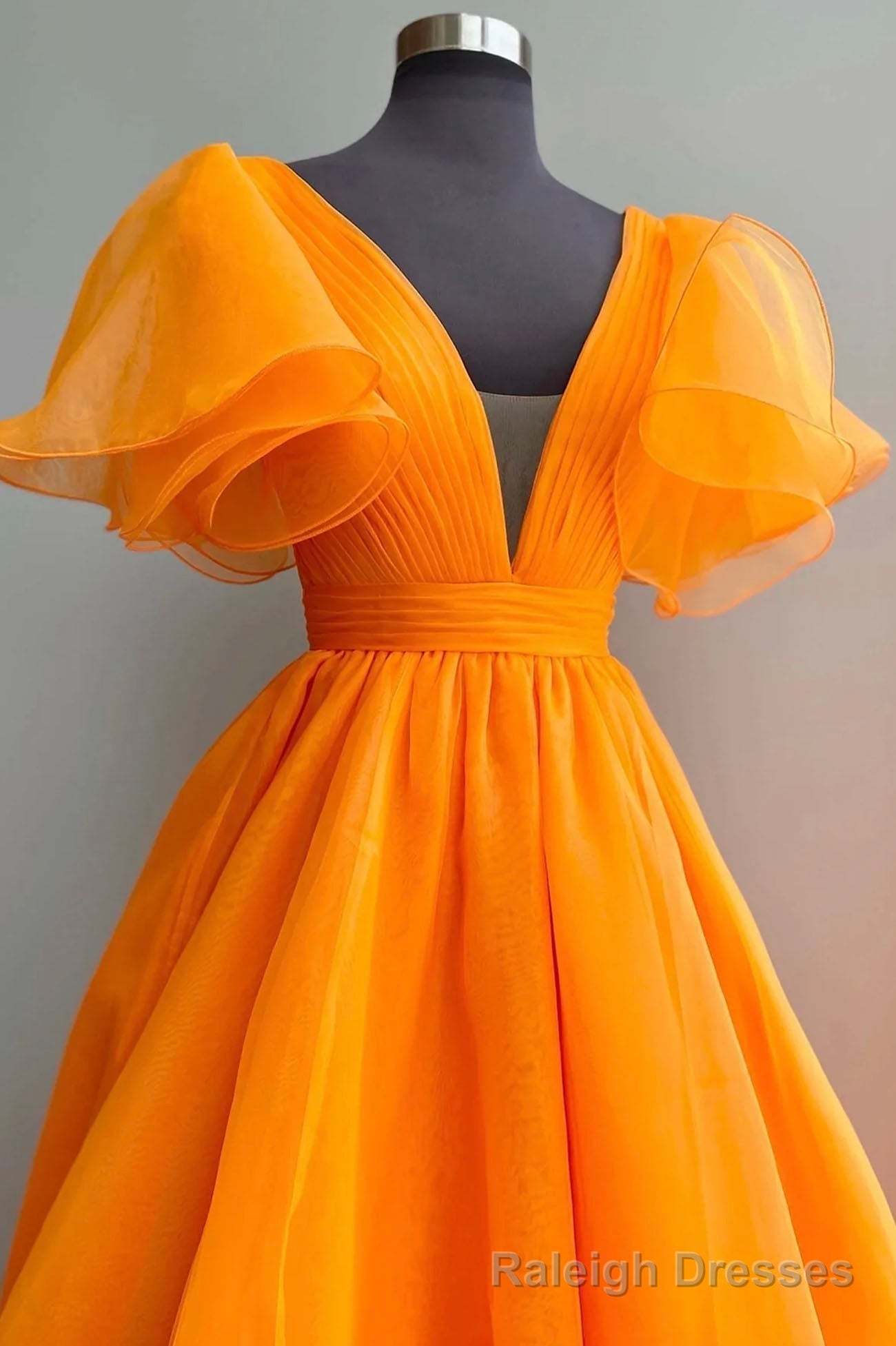 Orange Organza Long A-Line Prom Dress, Beautiful V-Neck Evening Dress Secondary image