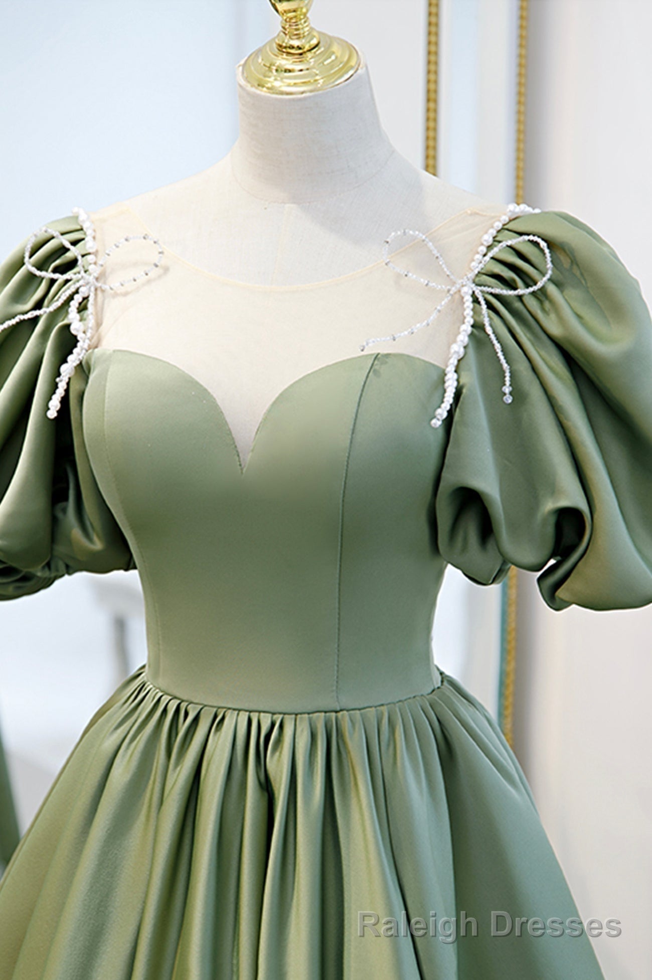 Green Satin A-Line Long Formal Dress, Green Junior Prom Dress Secondary image