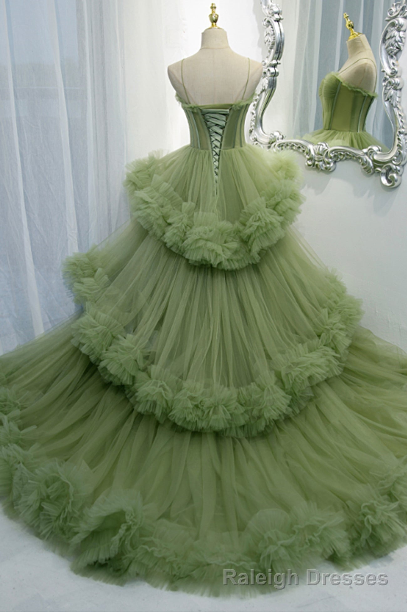 Green Tulle Long Prom Dresses, A-Line Formal Evening Dresses Secondary image