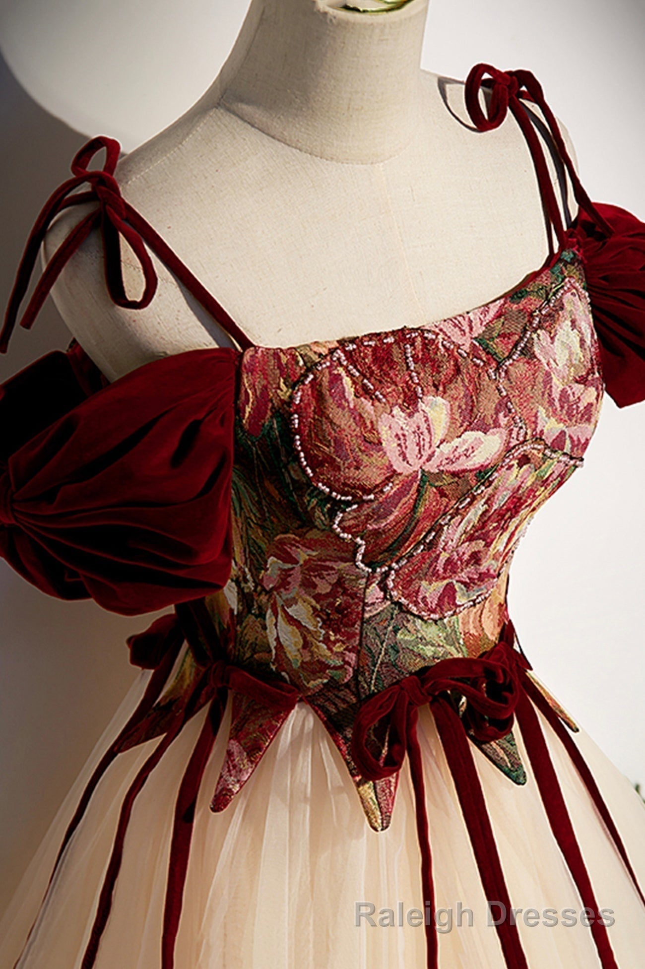 Champagne Tulle Spaghetti Strap Long Prom Dress, A-Line Formal Evening Dress