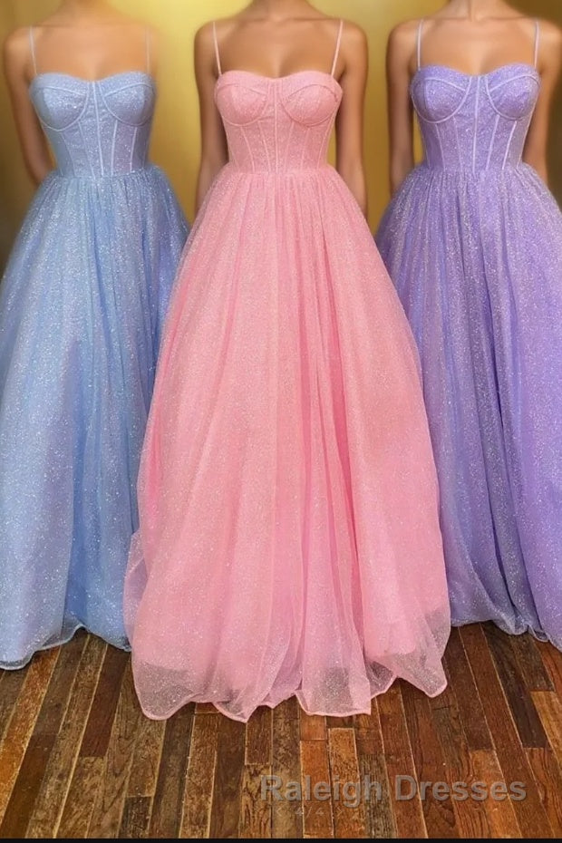 Lovely Tulle Spaghetti Strap Long Prom Dresses, A-Line Evening Dresses Main image