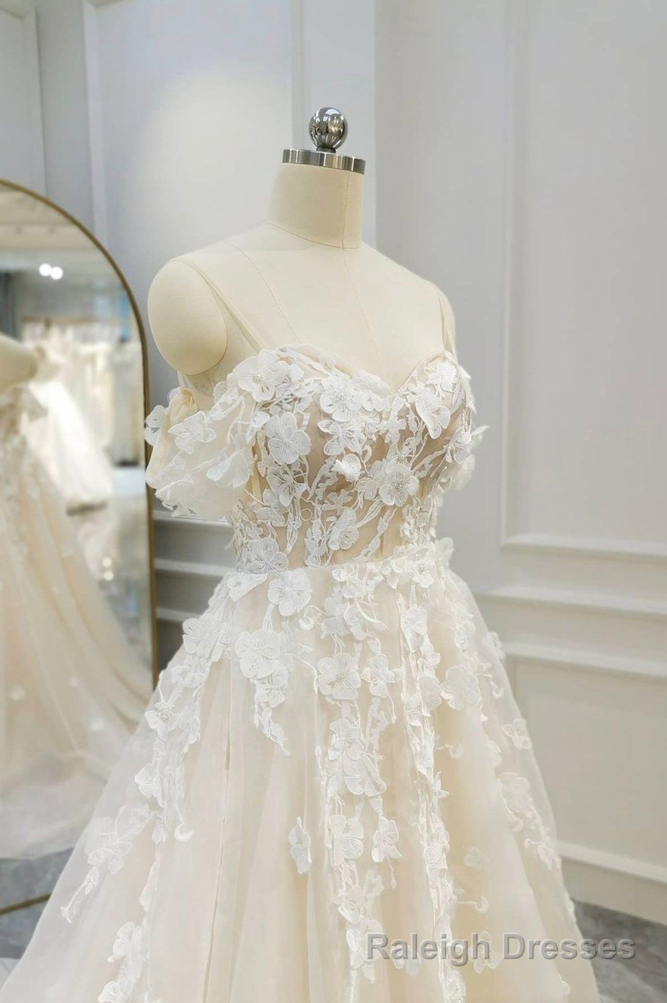 Champagne Tulle Lace Long Prom Dress, A Line Prom Gowns