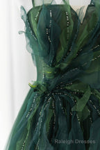 Green Tulle Long A-Line Prom Dress, Green Formal Evening Dress