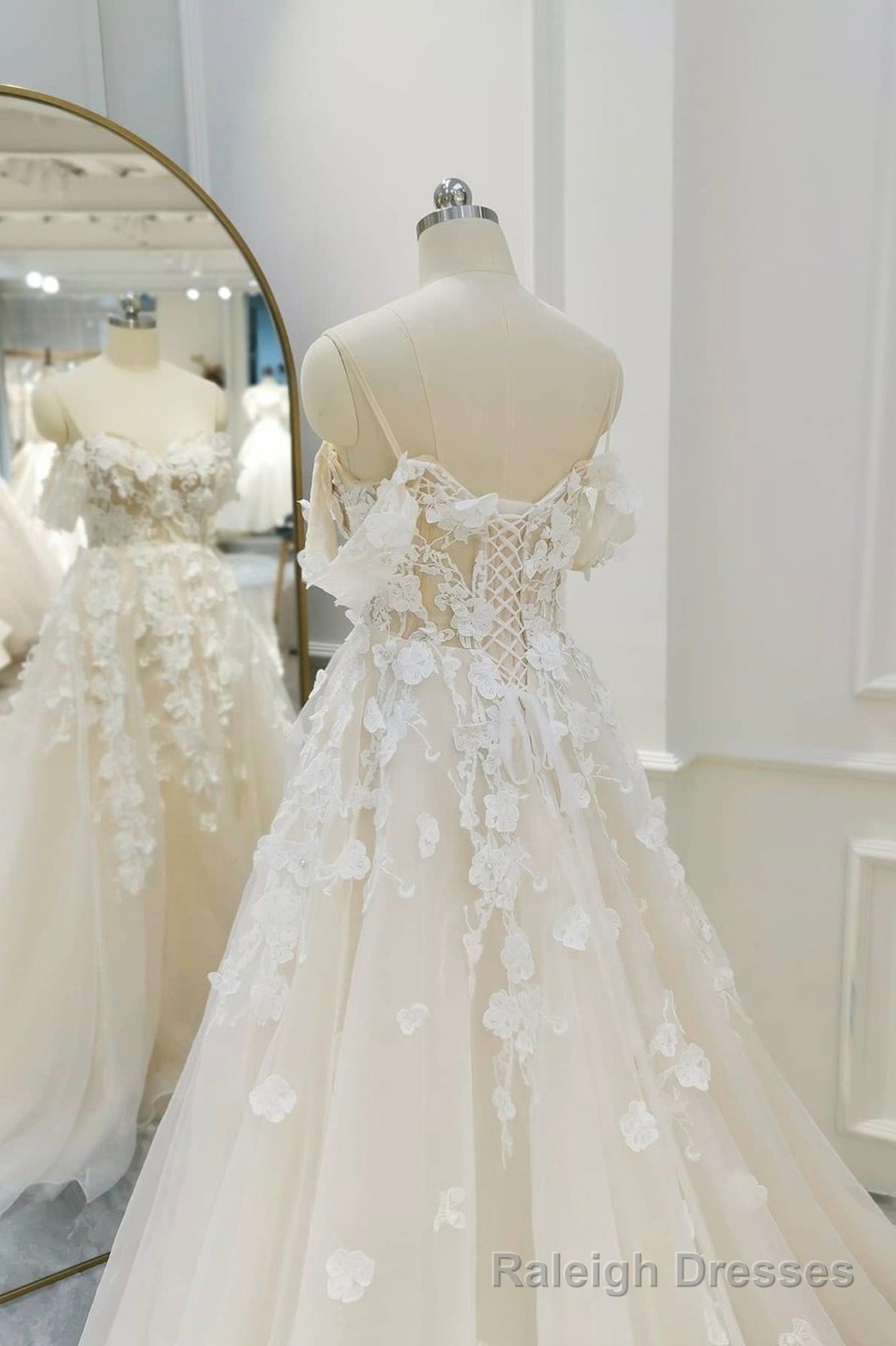 Champagne Tulle Lace Long Prom Dress, A-Line Evening Gown