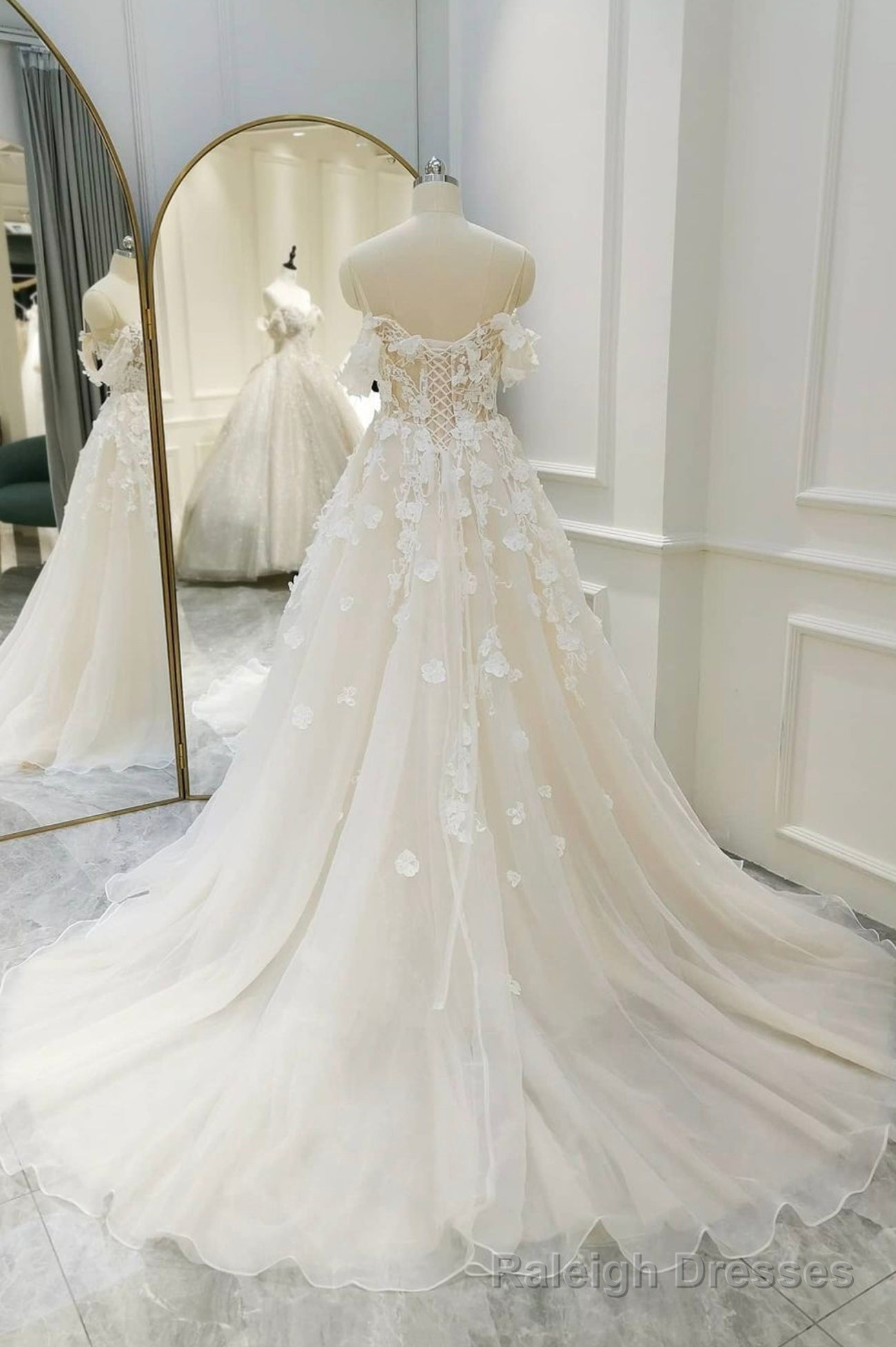 Champagne Tulle Lace Long Prom Dress, A Line Prom Gowns