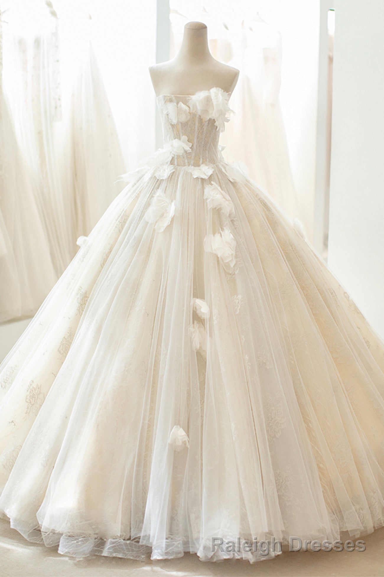 Champagne Tulle Lace Long Formal Dress, A Line Prom Gowns Secondary image