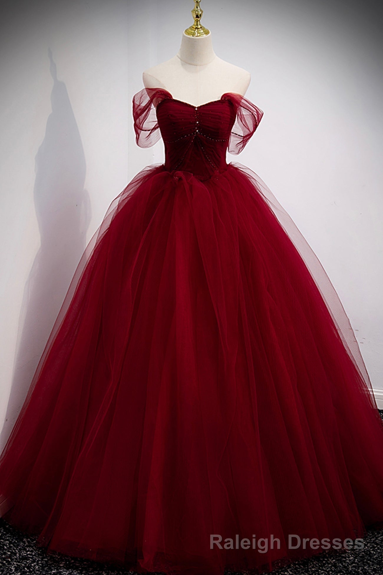 Burgundy Tulle Long A-Line Prom Dress, Burgundy Evening Party Dress