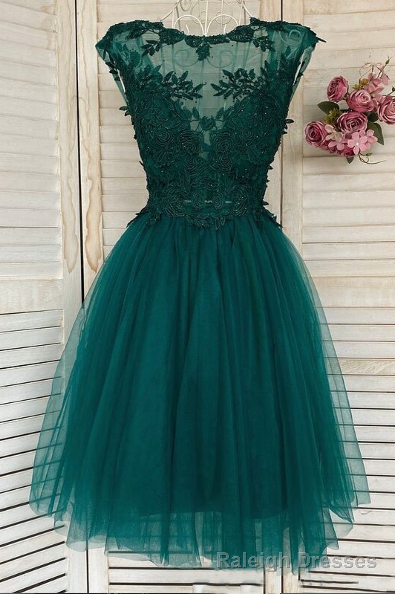 Green Lace Short Prom Dress, A-Line Homecoming Dress Main image