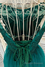 Green Lace Short Prom Dress, A Line Homecoming Dress