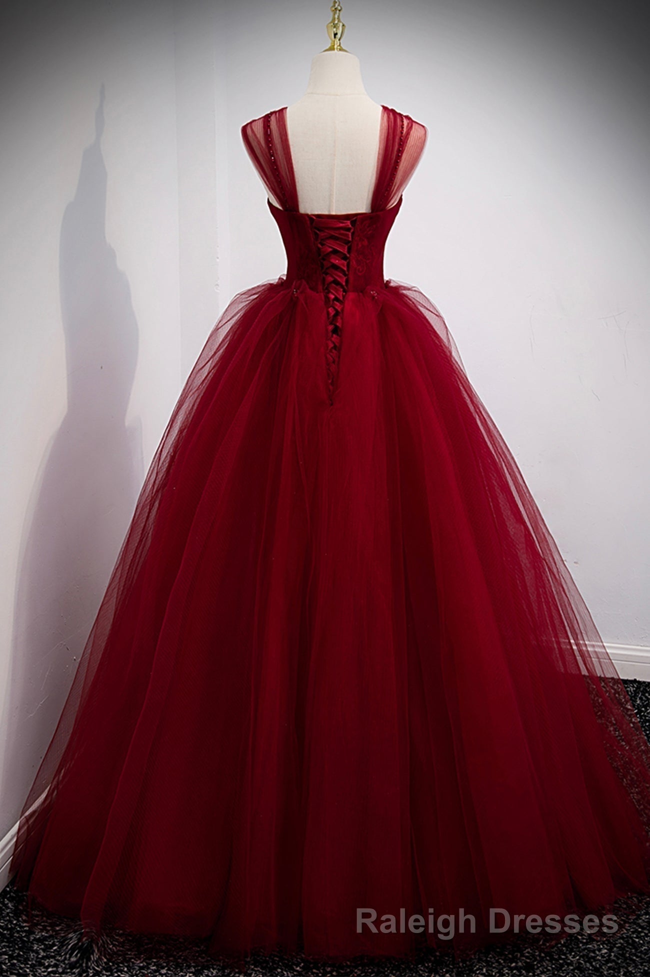Burgundy Tulle Long A-Line Prom Dress, Burgundy Evening Party Dress