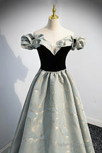 Off the Shoulder Satin Long Prom Dress, A Line Prom Dress