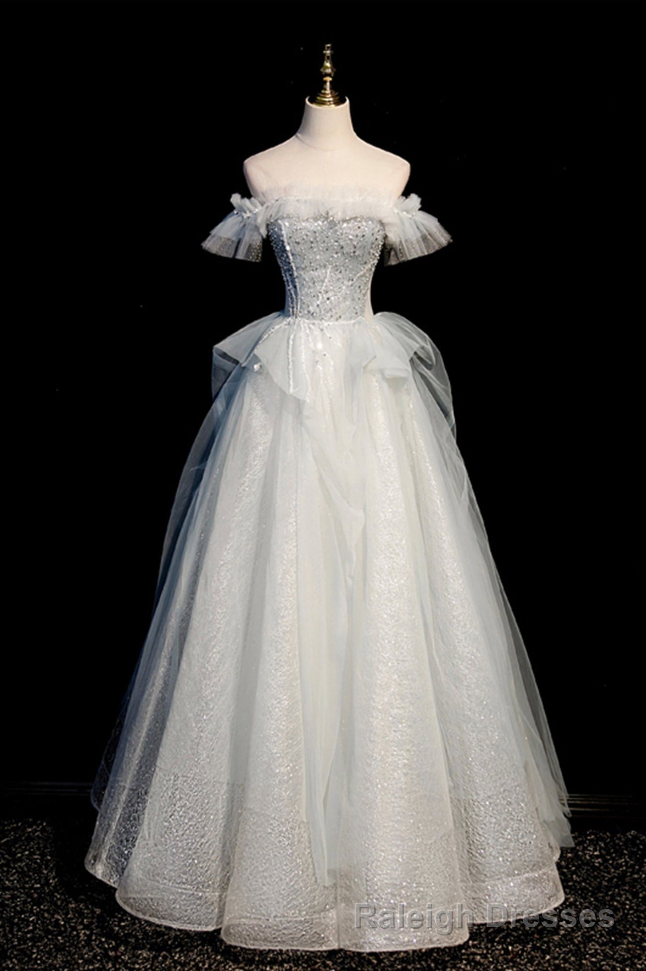 Off the Shoulder Tulle Long Prom Dress, A Line Prom Dress
