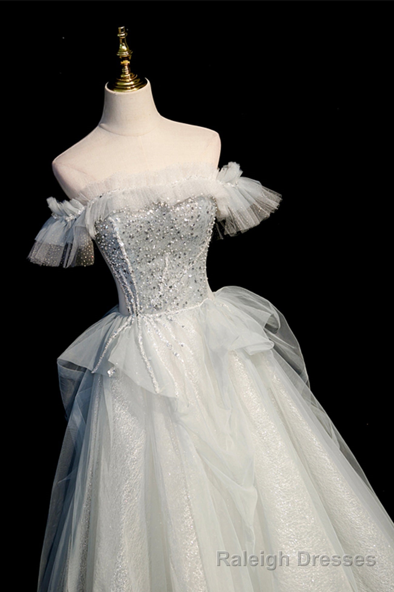Off the Shoulder Tulle Long Prom Dress, A Line Prom Dress