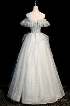 Off the Shoulder Tulle Long Prom Dress, A-Line Evening Dress