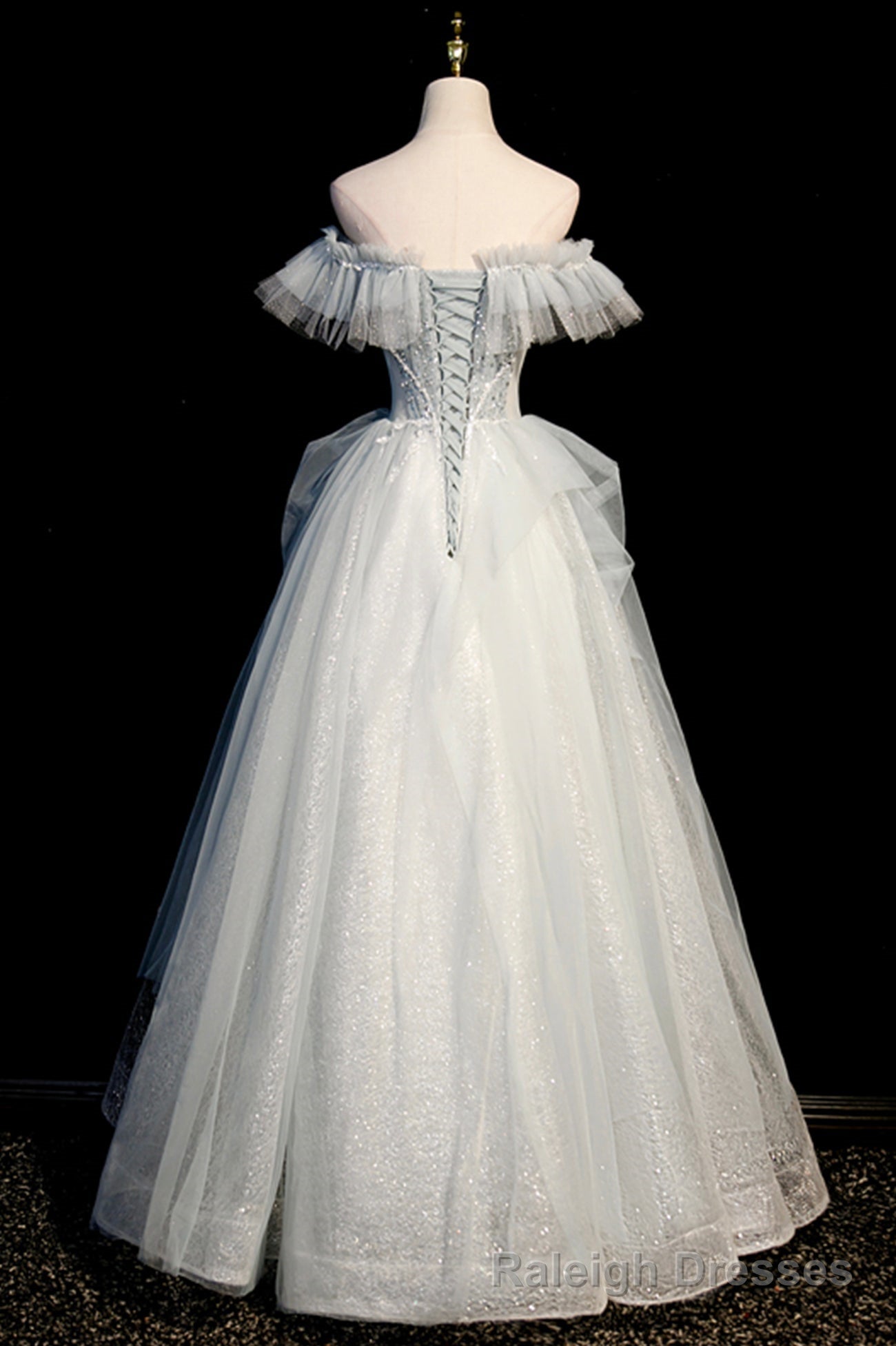 Off the Shoulder Tulle Long Prom Dress, A-Line Evening Dress