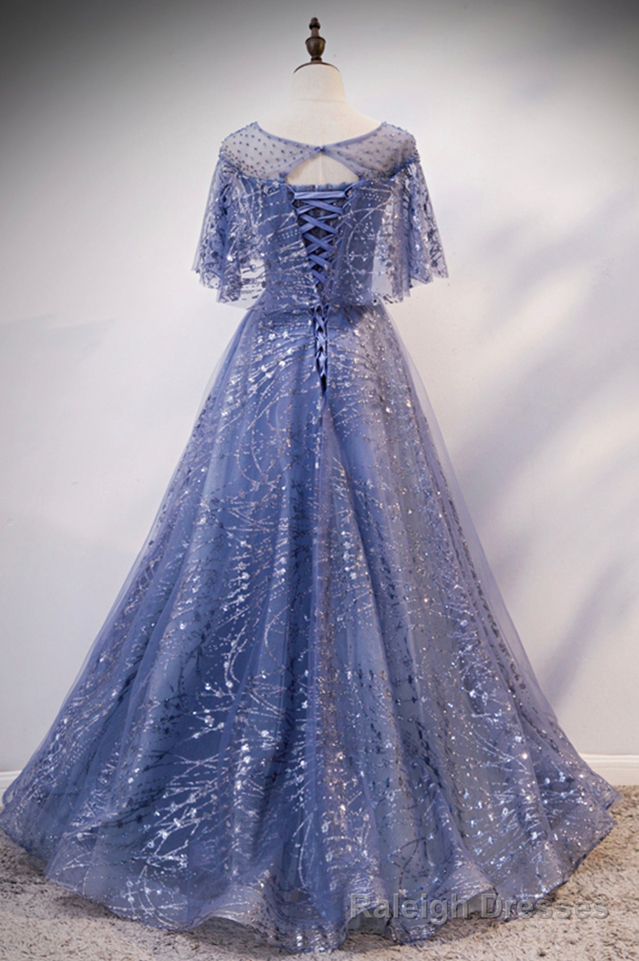 Blue Tulle Sequins Long Prom Dress, A-Line Blue Evening Dress Secondary image