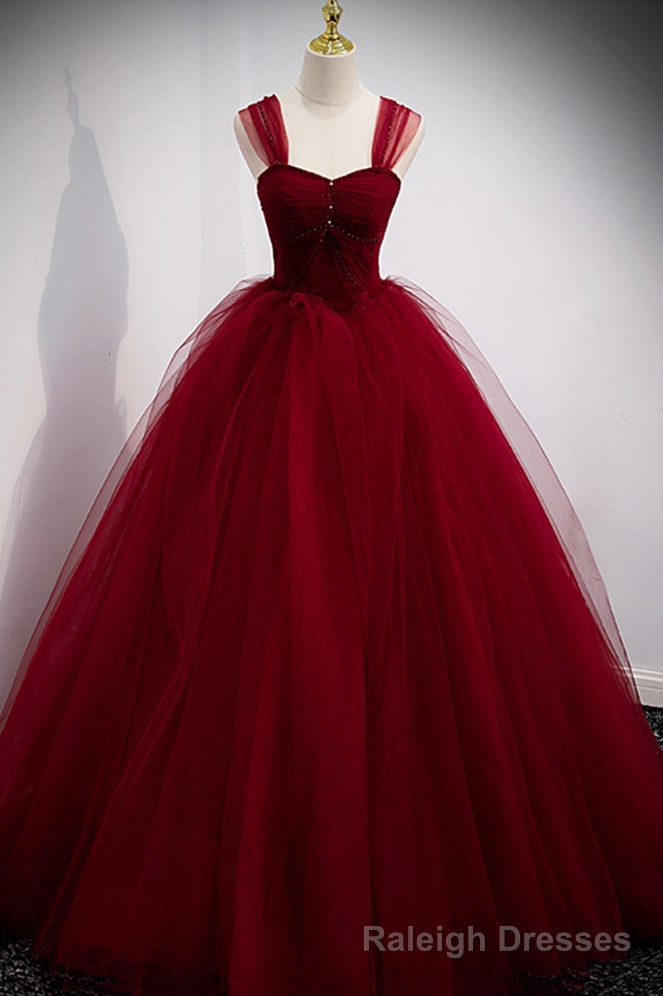 Burgundy Tulle Long A-Line Prom Dress, Burgundy Evening Party Dress