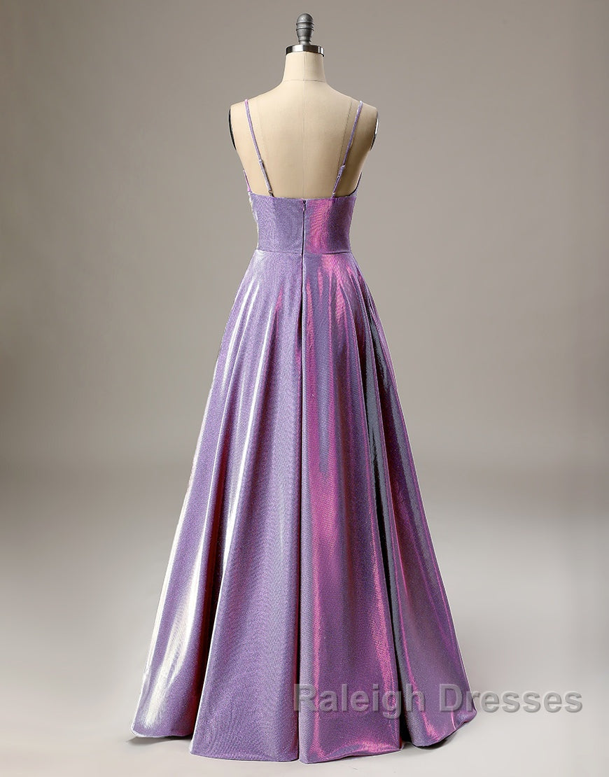 A Line Prom Dresses Long Spaghetti Straps Lilac Prom Dresses