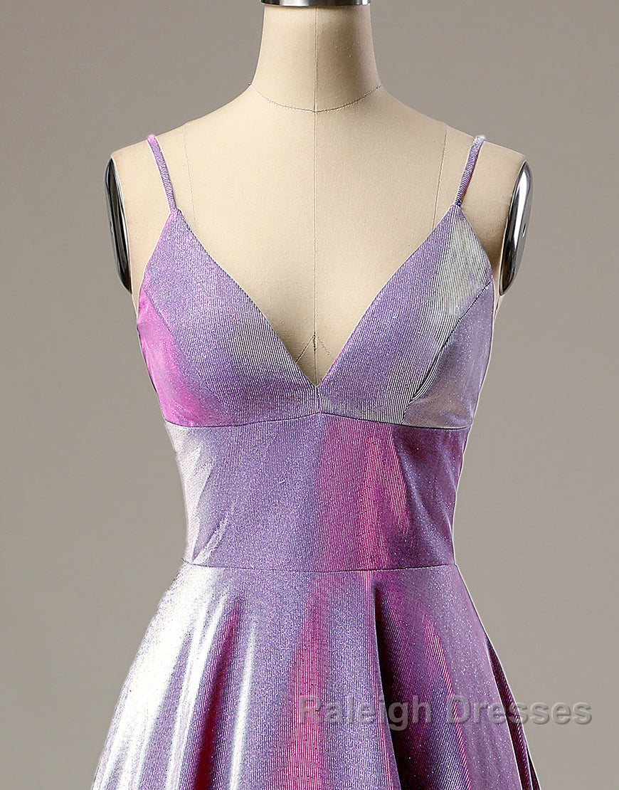 A Line Prom Dresses Long Spaghetti Straps Lilac Prom Dresses