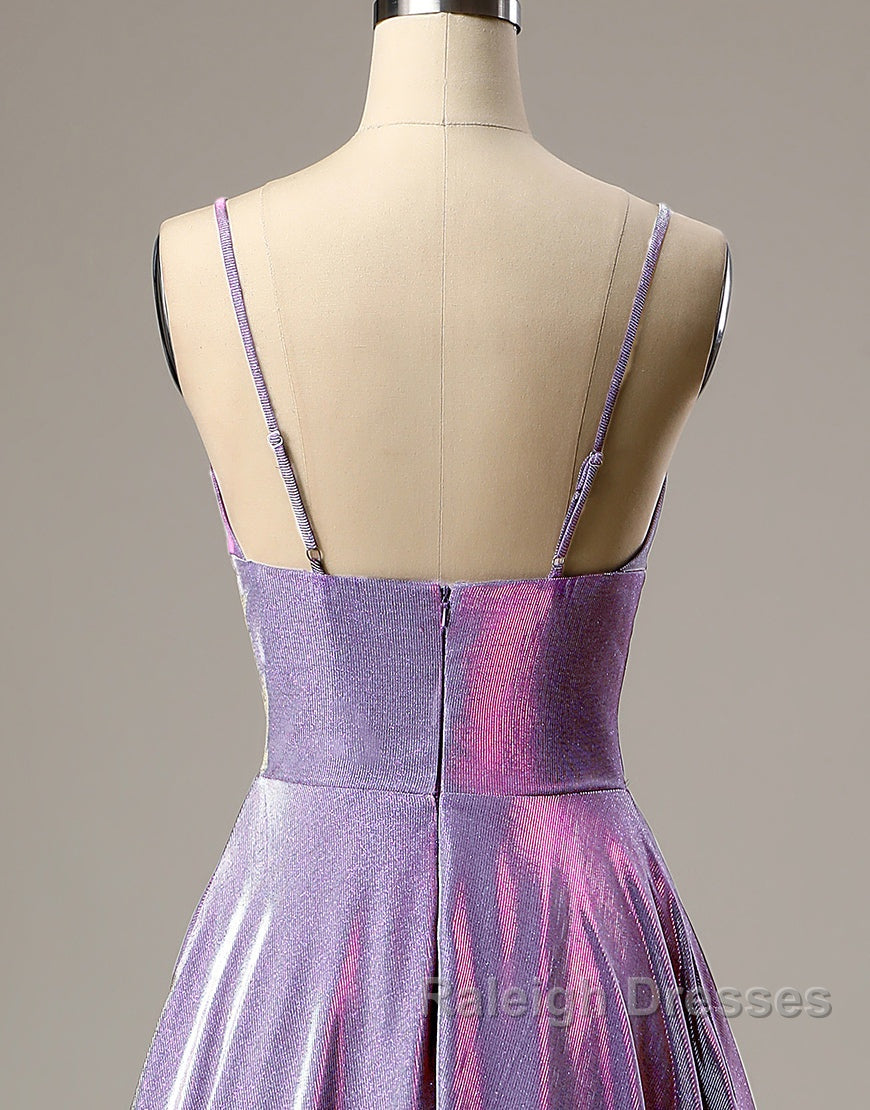 A Line Prom Dresses Long Spaghetti Straps Lilac Prom Dresses