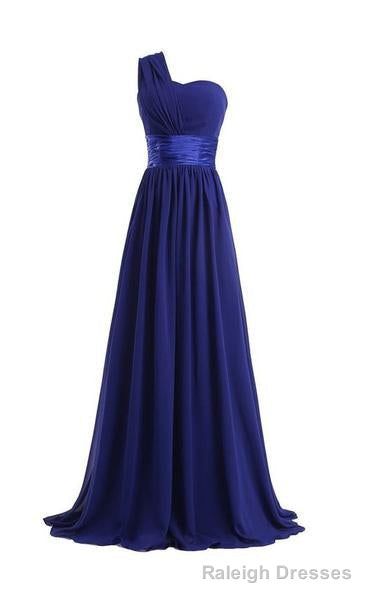 Column One Shoulder Floor Length Chiffon Royal Blue Bridesmaid Dresses Main image