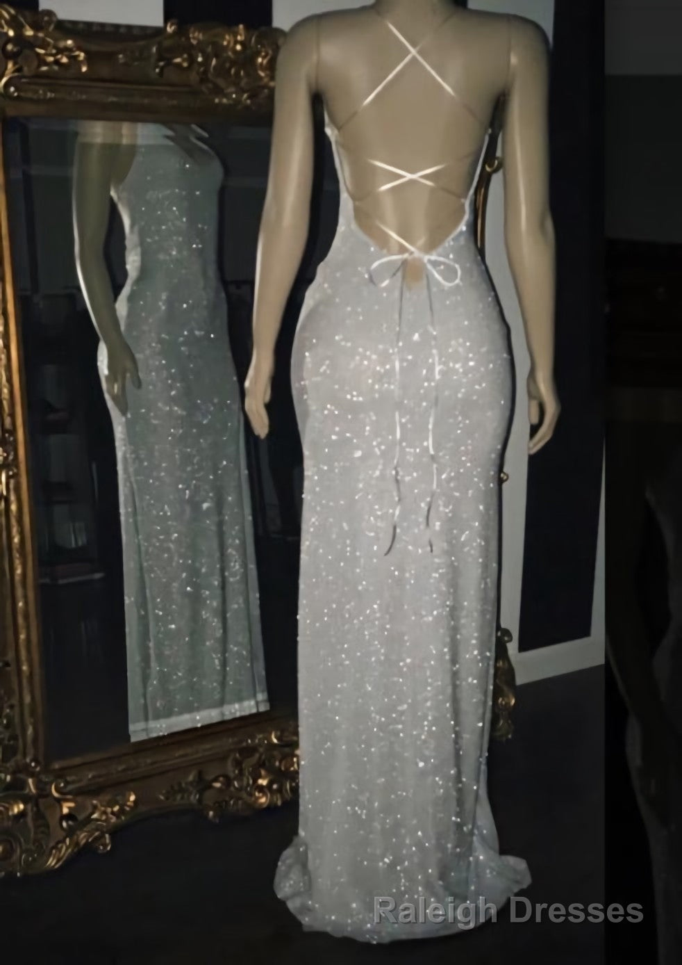 2025 Silver Halter Sequins Prom Dresses