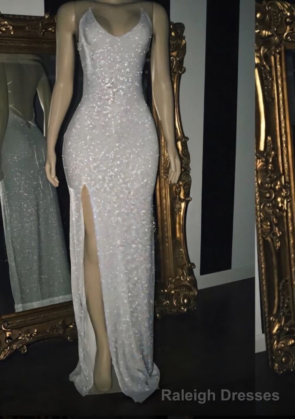 2026 Silver Halter Sequins Prom Dresses